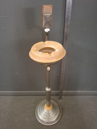 Mid Century Metal Standing Ashtray with Matchbox Holder