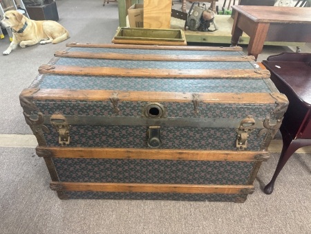 Large Antique Wooden Travel Trunk