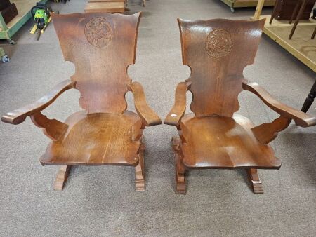 Hand Carved 1950s Solid Wooden Arm Chairs