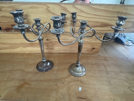 Pair Heavy 4 Stick Candle Holders Possibly Brass