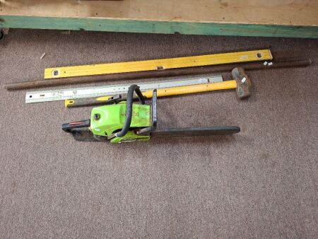 ROK 45cc Petrol Chain Saw 400mm with Level, Sledge Hammer, Rule & Metal Bar