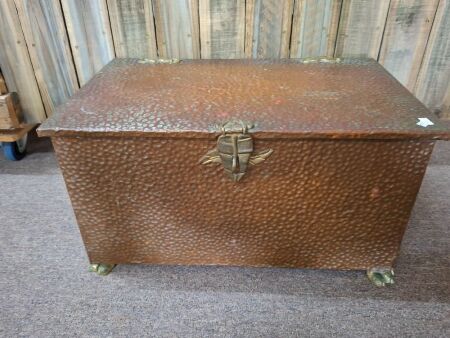Hammered Copper with Brass Handles & Claw Feet Storage Box