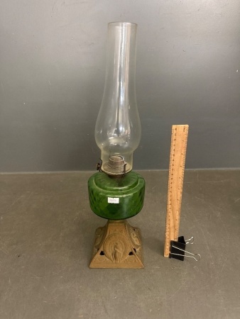 Green Glass with Metal Base Oil Lantern
