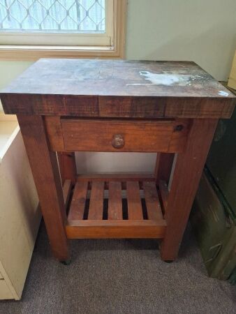 Solid Wooden Butchers Block on Castors