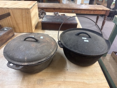 2 Vintage Cast Iron Cooking Pots