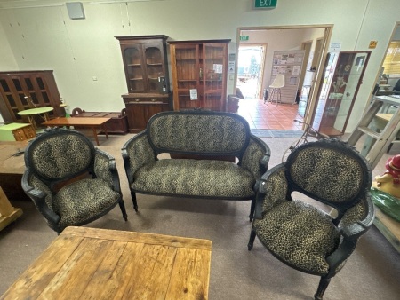 Vintage Love Seat with 2 Matching Chairs with Leopard Print Upholstery