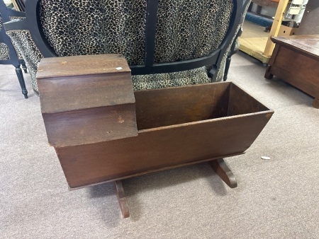 Very Rare Antique Wooden Baby Cradle