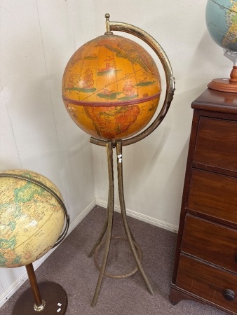 Vintage World Globe on Tall Metal Stand