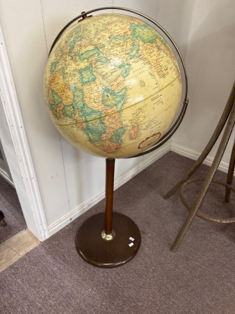 Vintage World Globe on Mid Century Wooden Stand