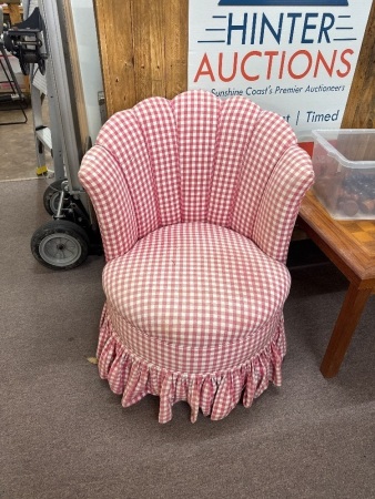 Pink Gingham Shell Backed Arm Chair