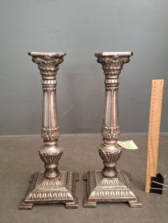 Pair of Antique Cast Brass Candle Stick Holders