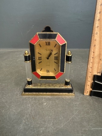 Hour Lavigne Brass & Enamel Art Deco Desk Time Piece