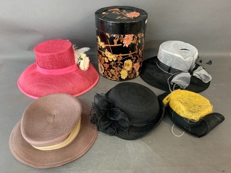 Collection of 7 Vintage & Fashion Hats + Hat Box