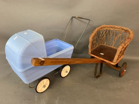 Vintage Childs Toy Pram & Wicker Gig - As Is