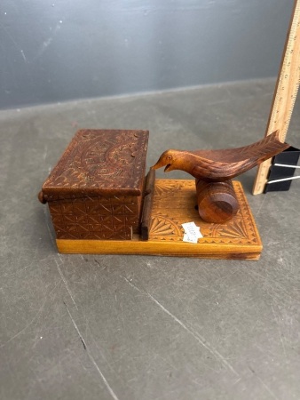 Vintage Hand Carved Wooden Cigarette Dispenser