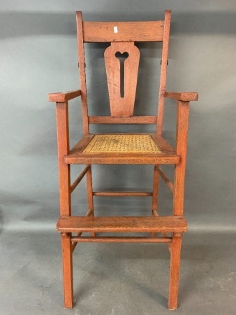 Antique Silky Oak Childs High Chair with Split Cane Seat - For Display Only