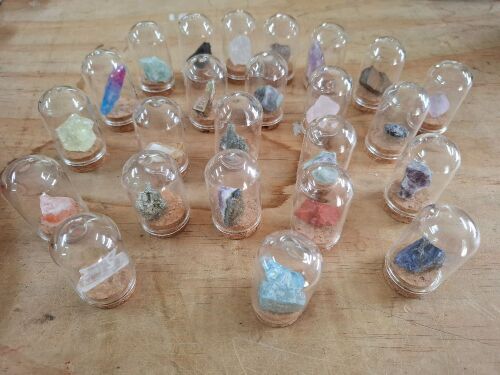 Lot of Raw Crystals in Glass Display Jars