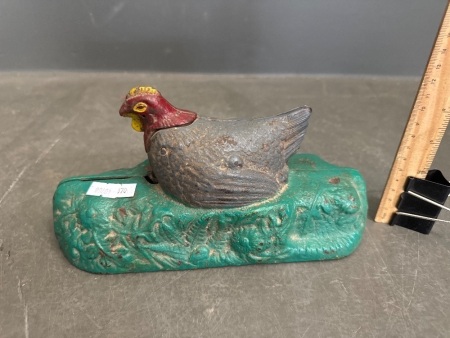 Antique Hen & Chick Cast Iron Mechanical Bank