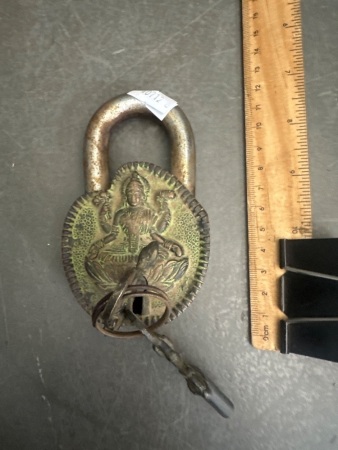 Brass Padlock Depicting Hindu Goddess Lakshmi