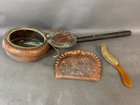 Vintage Copper Crumb Tray & Brush + Vintage Chestnut Warming Pan - 3