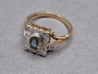 9ct Bluestone and Diamond Ring - Marked
