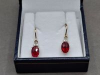 9ct Redstone Earrings - Stamped 375 & P