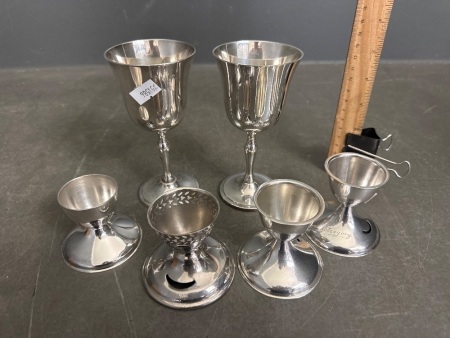 Vintage Silver Plated Egg Cups with Silver Plated Goblets