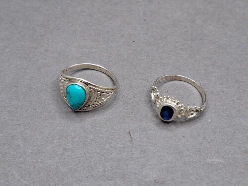 2 Sterling Silver Gemstone Rings - Stamped 925