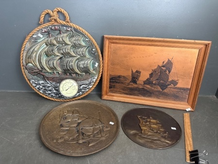 Nautical Themed Lot inc. Thermometer, copper Art & Vintage Artwork