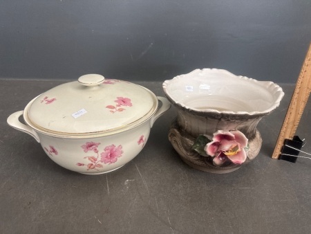 Ornate Italian Planter Pot & German Casserole Dish