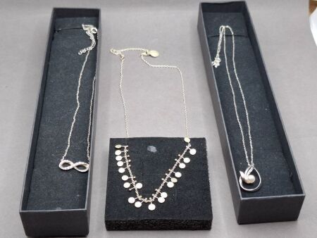 3 Sterling Silver Necklaces - Marked 925