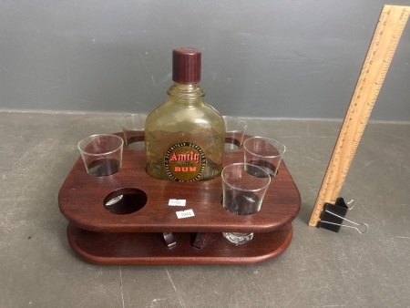 Wooden Whiskey Serving Tray with 5 Glasses