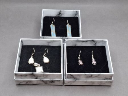 3 Pairs of Earrings and 1 Pendant - Stamped 925
