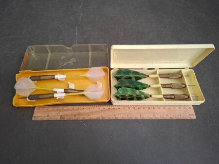 2 Vintage Dart Sets - 1 Set of Kwiz Darts, Made in England & 1 Set of British Unicorn Darts