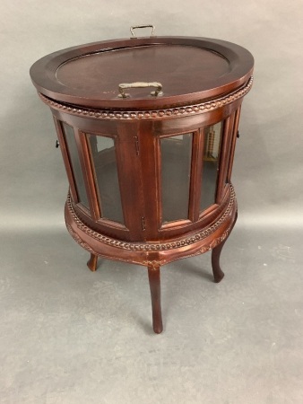 Vintage Style Circular Mahogany Bevel Glazed Drinks Cabinet with 2 Doors and Lift Off Tray