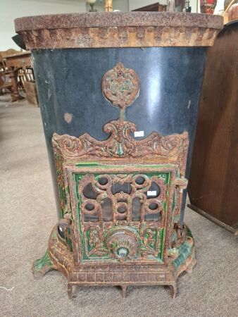 Art Nouveau French Stove with Green Enamel Accents & Oval Cast - Godin 19th Century C1880 - Plaque 2215 3426