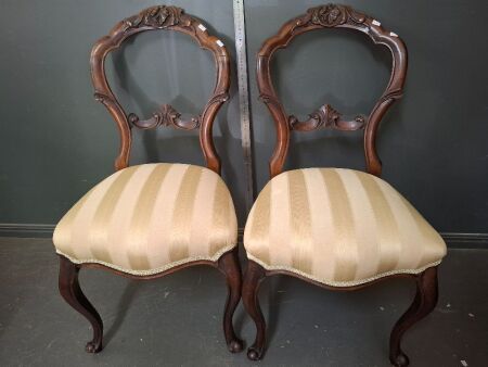 2 x Antique Victorian Solid Walnut Drawing Room Chairs