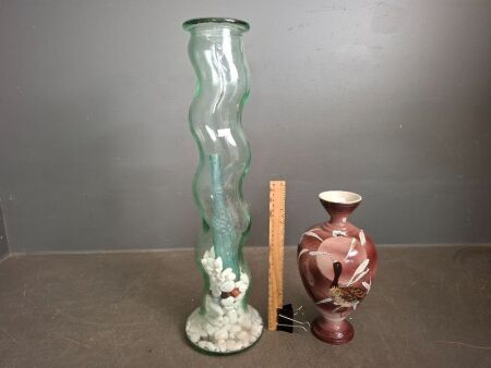 Tall Decorative Glass Vase and Japanese Satsuma-style Ceramic Vase