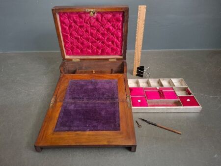 Antique Sewing Box/Writing Bureau with Key