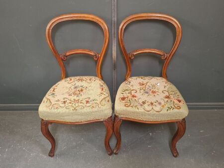 2 x Victorian Walnut Balloon Back Chairs