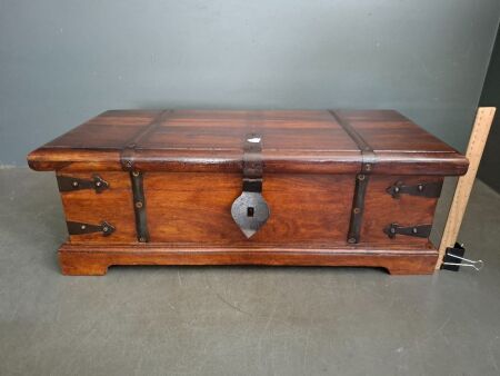Vintage Wooden Storage Chest with Metal Hardware