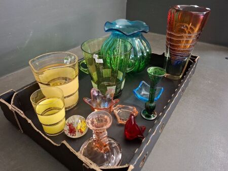 Various Art Glass Vases, Mid Century Jug & Trinkets