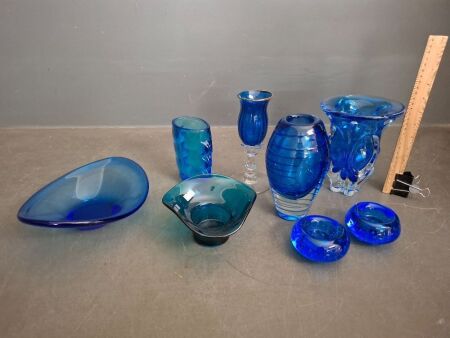 Assortment of Blue Art Glass