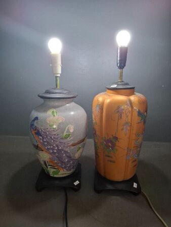 2 Asian Style Hand Painted Ceramic Table Lamps