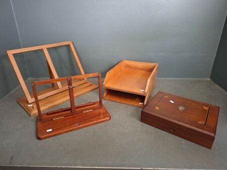 2 Table Top Lecterns with 2 Wooden Stackable Wooden Document Holders & Writing Box