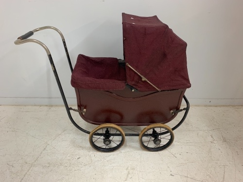 Antique English Coachwood Child's Pram in Good Original Condition