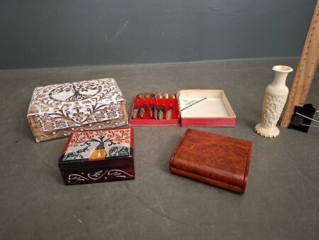 Mixed Decor Lot - Incs Trinket Boxes - Thaibron Spoon Set