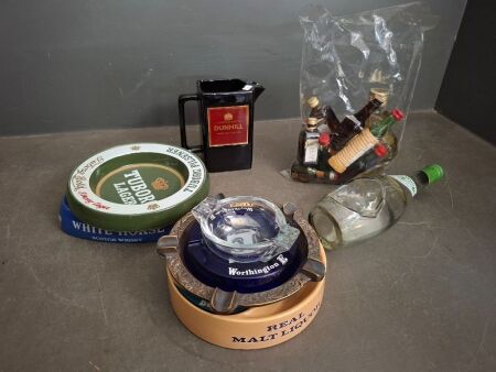Mixed Barware Lot inc Collectable Ashtrays & Miniature Alcohol Bottles