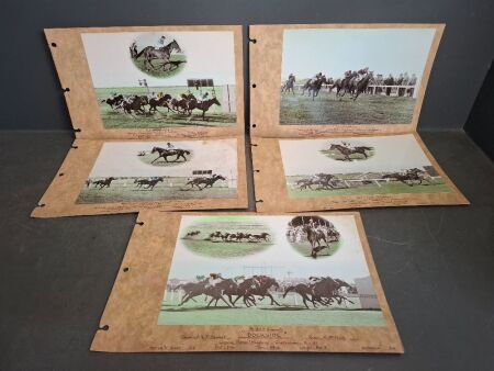 5 Original Winning Post Photos Hand Coloured from the 1950s