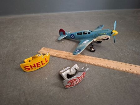 Cast Iron Aeroplane with Pepsi Cola & Shell Cast Bottle Openers